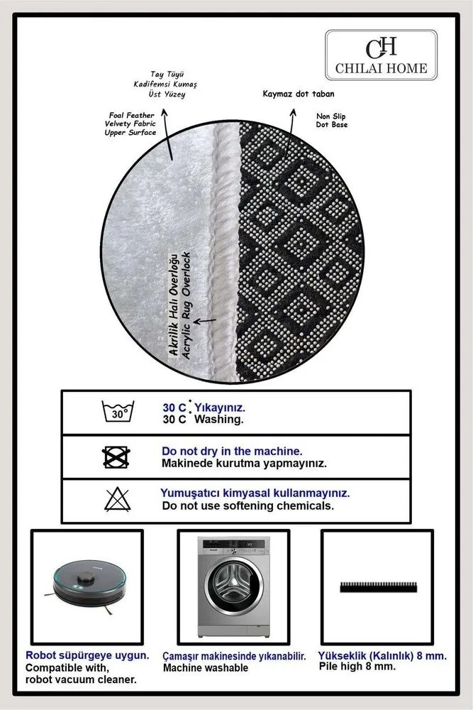 Tappetino per il bagno bianco e nero 60x100 cm Rasse – Foutastic