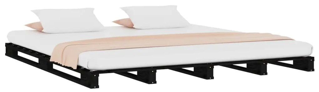 Letto a Pallet Nero 135x190 cm Double Legno Massello di Pino