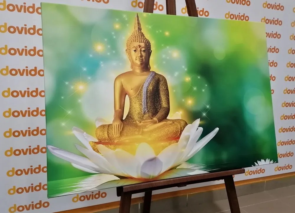 Quadro su tela – Buddha dorato su fiore di loto