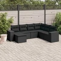 Set Divani da Giardino con Cuscini 7pz Nero Polyrattan 3222894