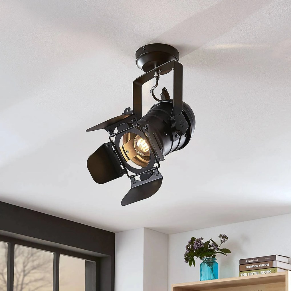 Lindby, faretto da soffitto Tilen, altezza 38 cm, nero, metallo, 1 luce.