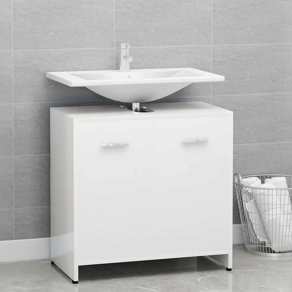 Mobile Da Bagno Bianco Lucido 60x33x61 Cm İn Legno Multistrato /