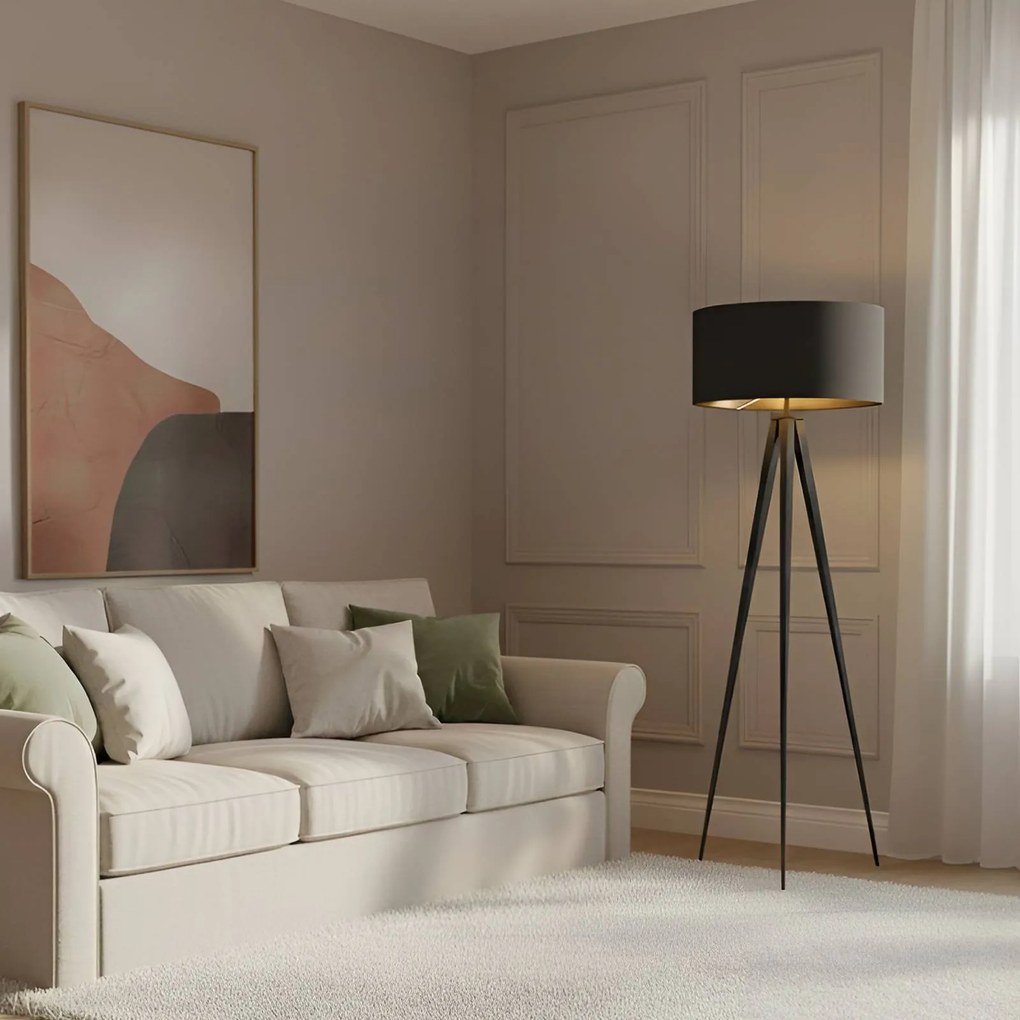 Lampada da terra Benik Lindby, Nero, Soggiorno / Sala da pranzo, Tessuto / Stoffa / Seta, Moderno, Lampada da terra