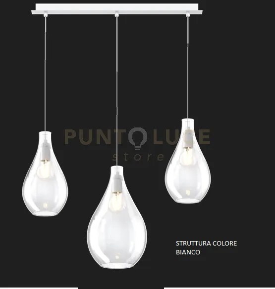 Sospensione bianco 3 luci rettangolare vetri (1 medio+2 piccoli) tu...