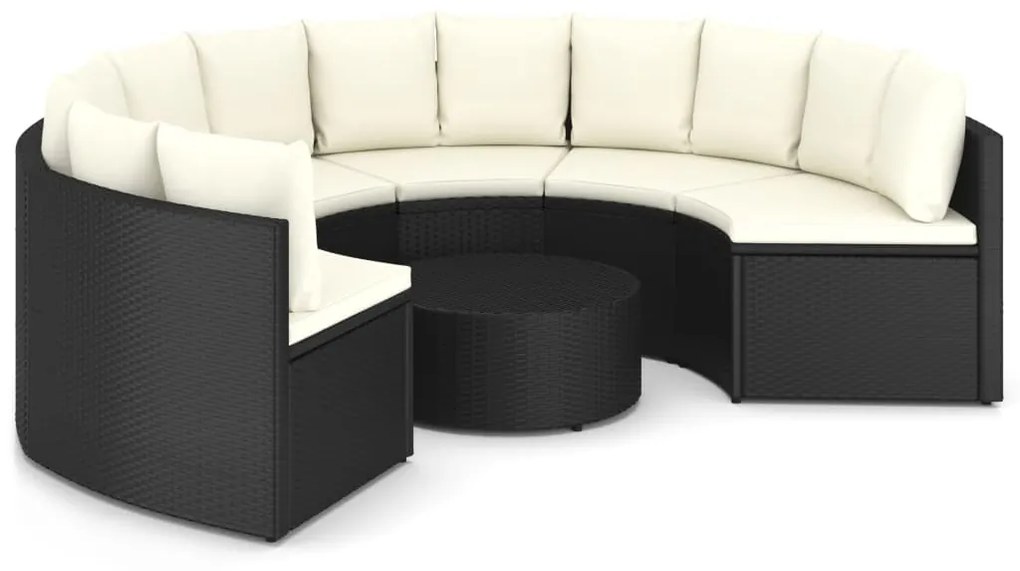 Set divani da giardino 7 pz con cuscini in polyrattan nero