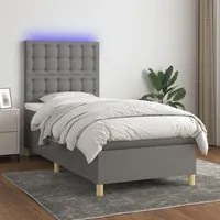 Letto a Molle Materasso e LED Grigio Scuro 100x200cm in Tessuto 3135734