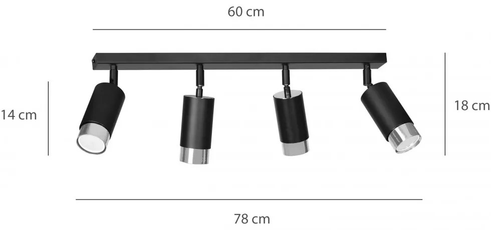 Lampada da Soffitto in Acciaio HIRO 4 Nero Cromo/Oro 4xGU10 Colore del corpo Nero e Cromo