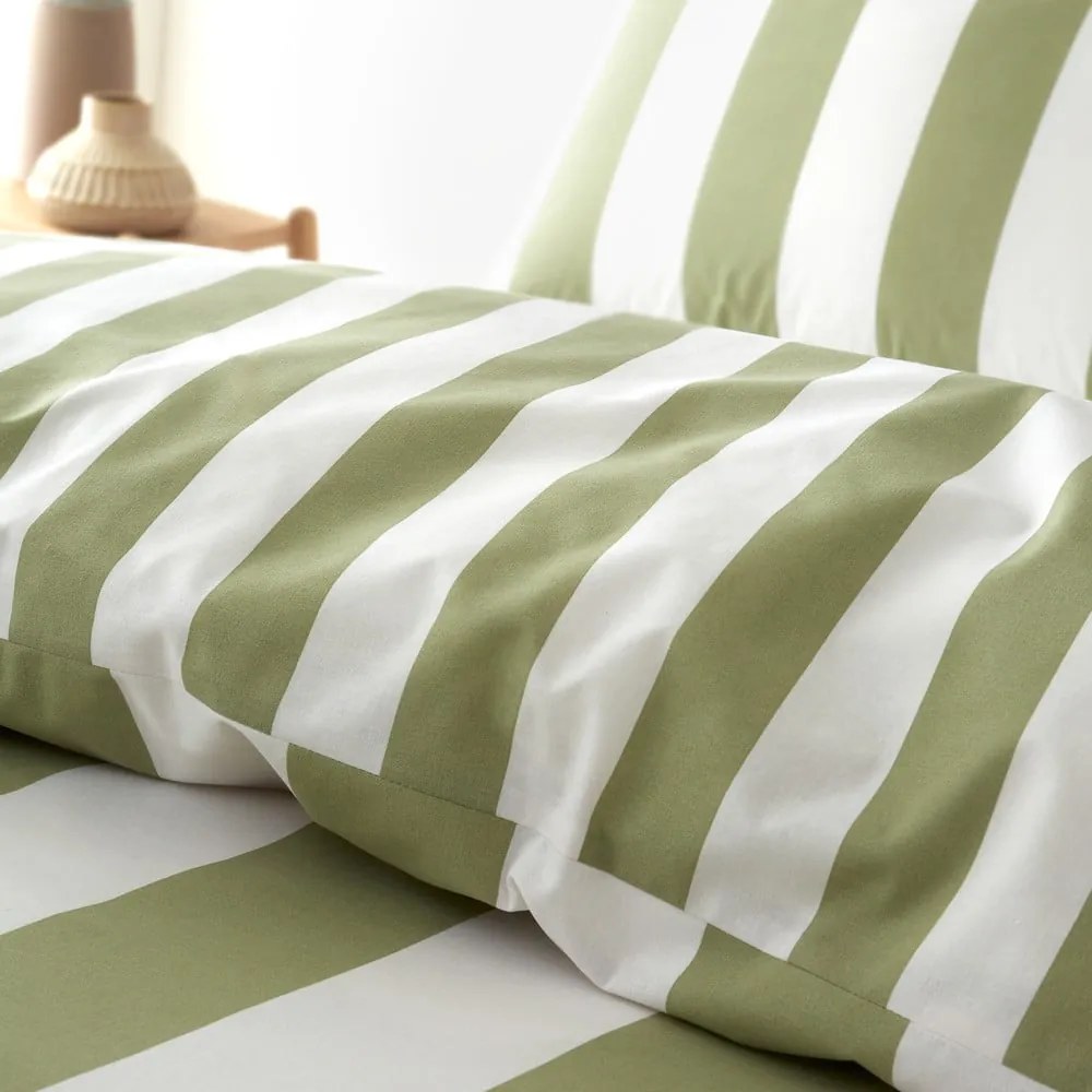 Biancheria da letto singola verde e crema 135x200 cm Cove Stripe - Catherine Lansfield
