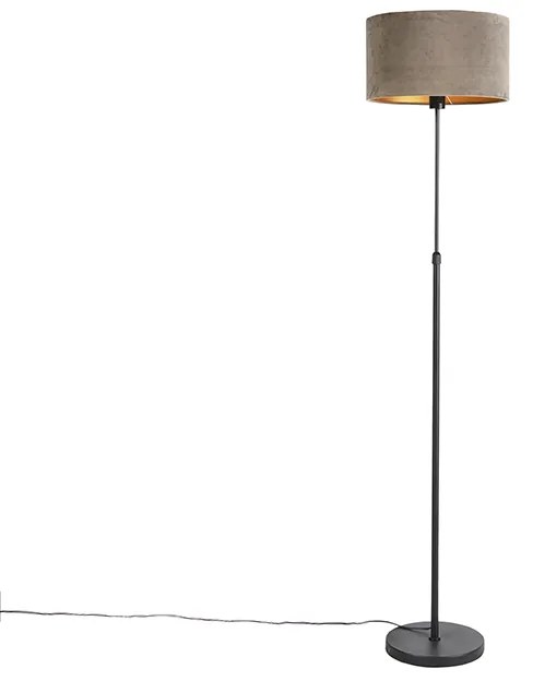 Lampada da terra nera con paralume in velluto color tortora con oro 35 cm - Parte