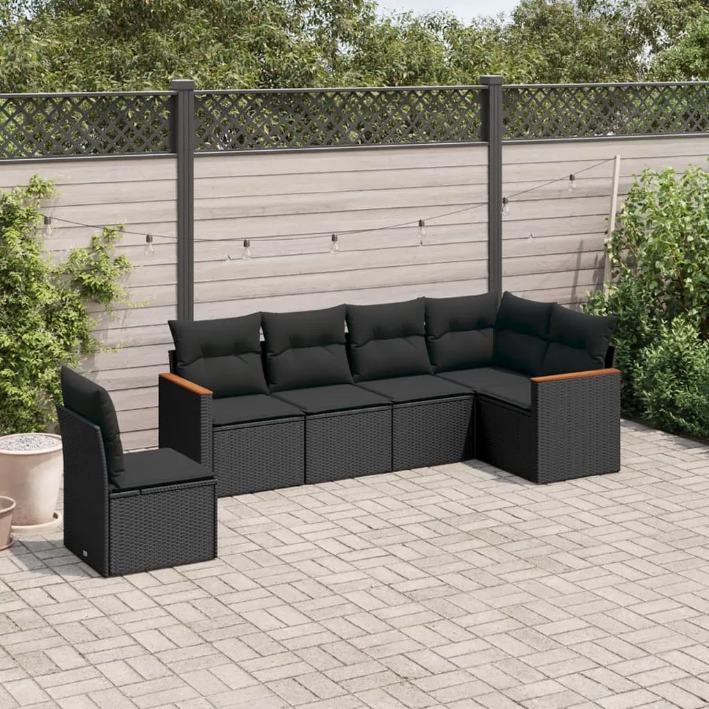 Set divano da giardino 6 pz con cuscini nero in polyrattan