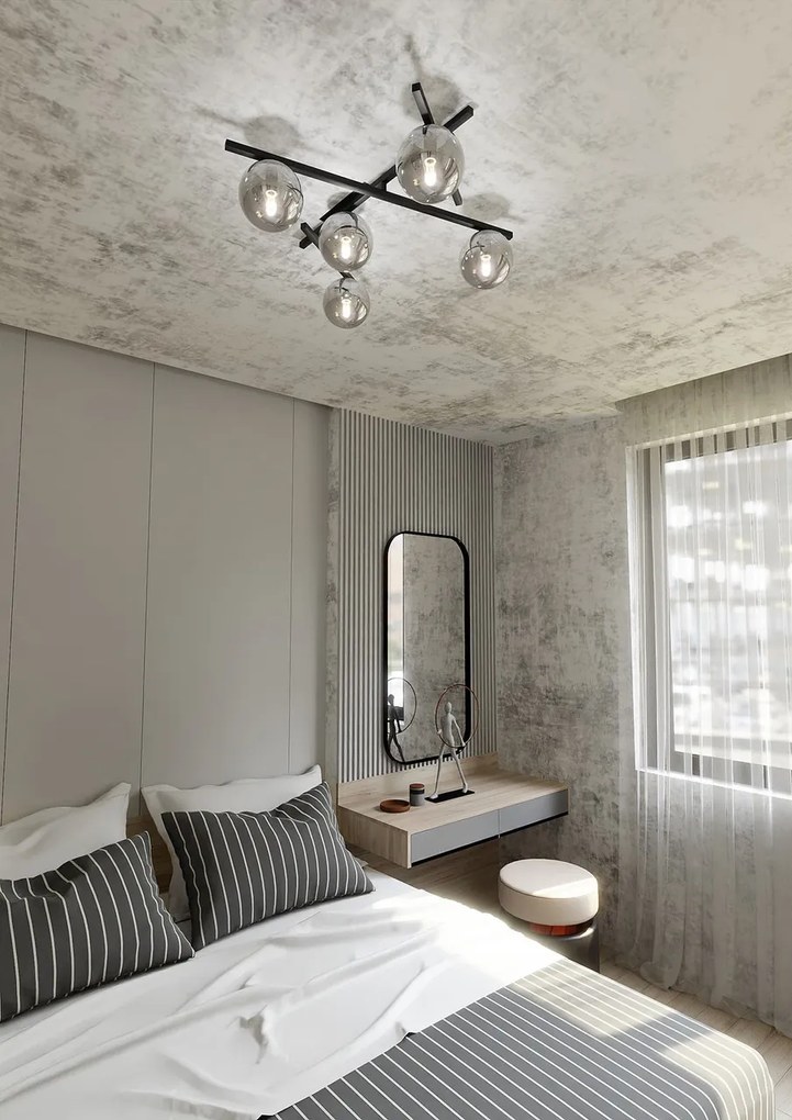 Lampadario da Soffitto in Acciaio e Vetro SMART 5 Nero 5xE14