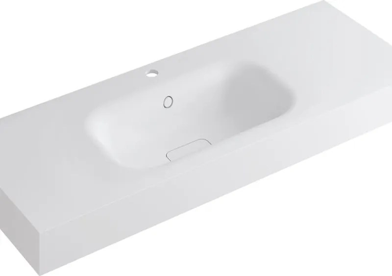 Lavabo a incasso rettangolare vasca centrale L 120.5 x H 15 x P 46 cm in resina bianco opaco