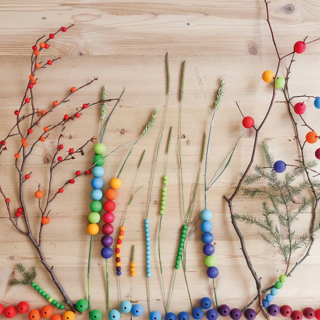 Grimm's - Perline di legno colorate - 60 pz