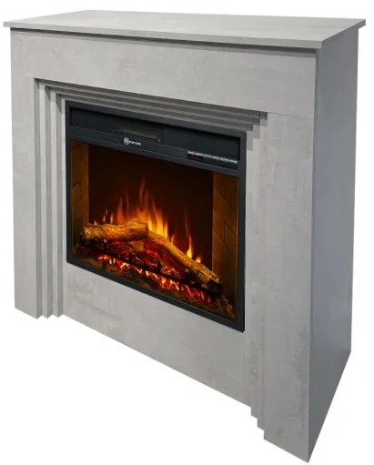 Camino elettrico da terra in legno effetto Cemento BELLINI L96 x P35 x H96 cm