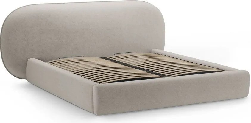 Letto matrimoniale imbottito beige con contenitore con rete inclusa 180x200 cm Ovalo – Micadoni