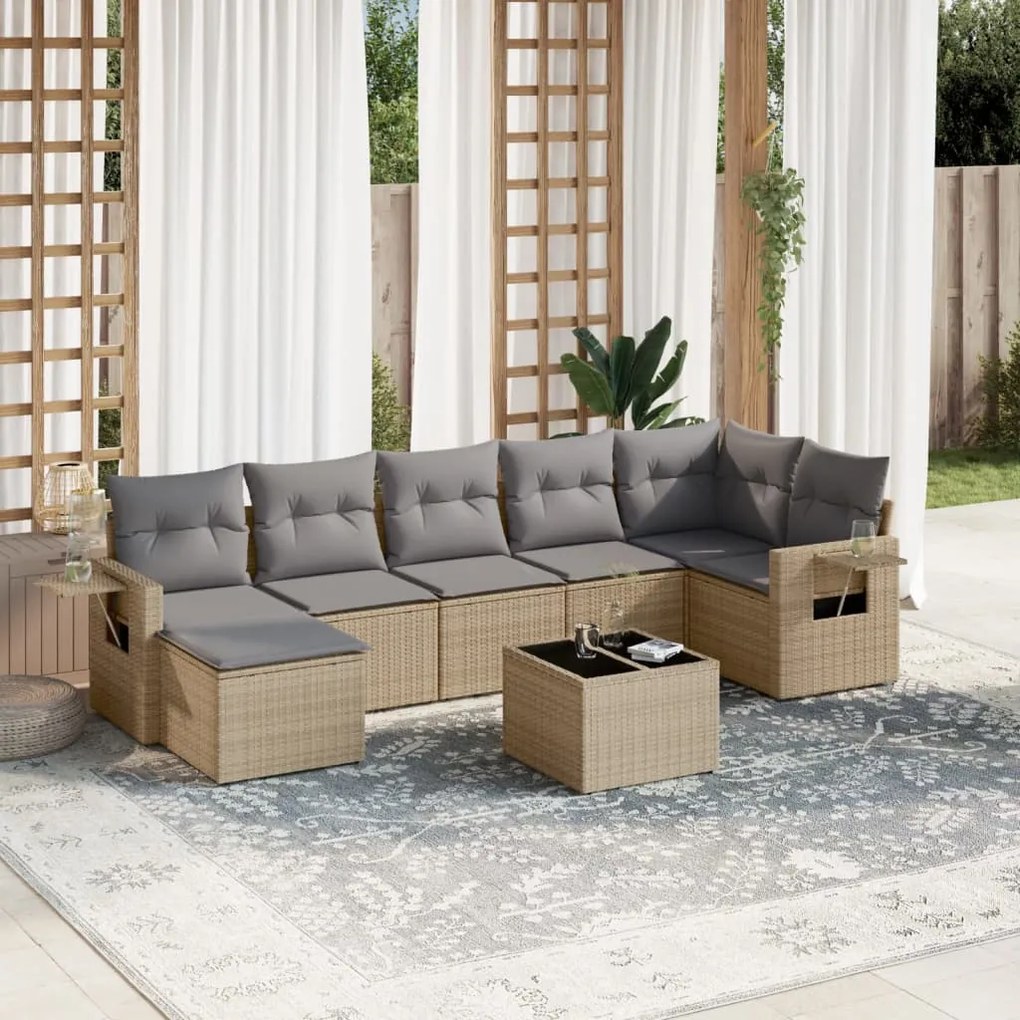 Set divano da giardino 8 pz con cuscini beige in polyrattan