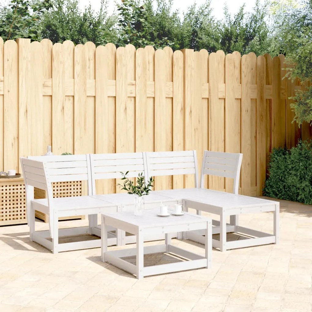 Set salotto da giardino 4 pz bianco in legno massello di pino