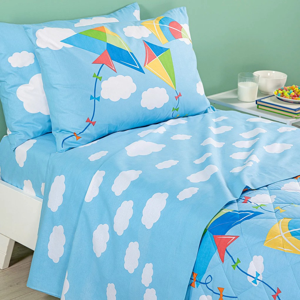 Completo Lenzuola in Cotone Aquiloni Singolo Caleffi Kids