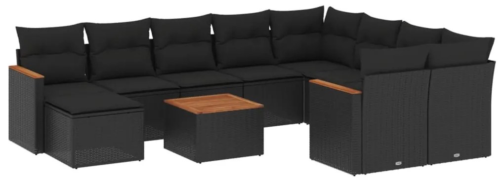 Set Divani da Giardino 11 pz con Cuscini in Polyrattan Nero