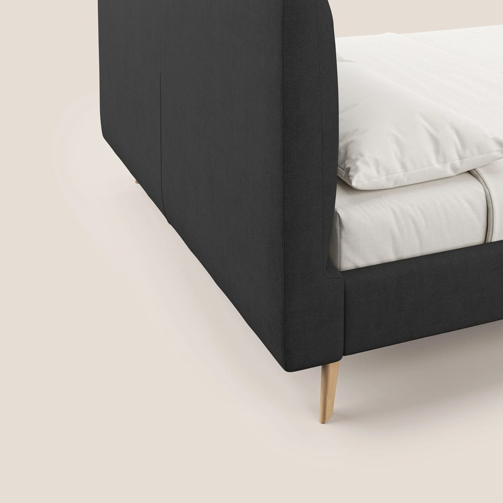Selene letto imbottito con piedini naturali sfoderabile in tessuto impermeabile T02 nero