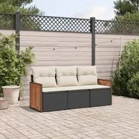 Set Divani da Giardino 3 pz con Cuscini in Polyrattan Nero 3259837