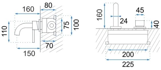 REA-B8652 - Miscelatore per lavabo da incasso LUNGO, finitura oro spazzolato