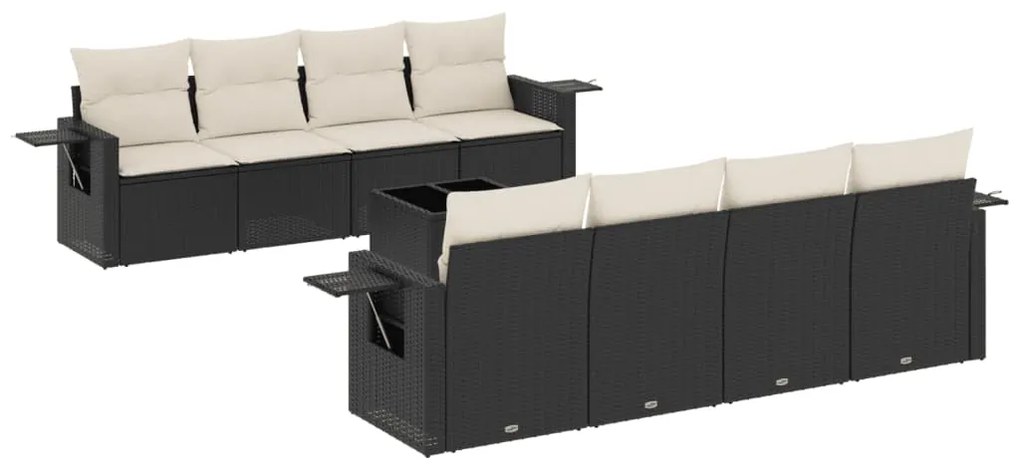 Set Divani da Giardino 9 pz con Cuscini Nero in Polyrattan