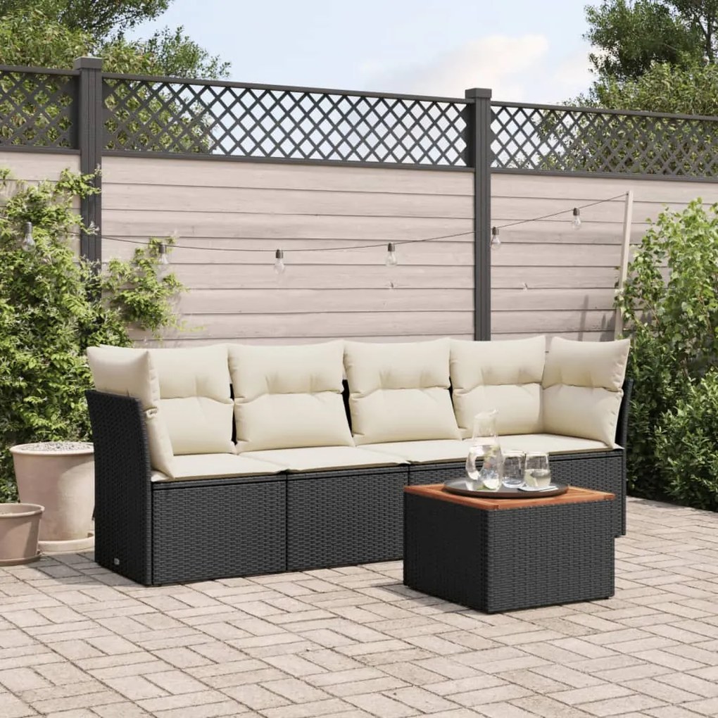 Set divani da giardino 5 pz con cuscini in polyrattan nero