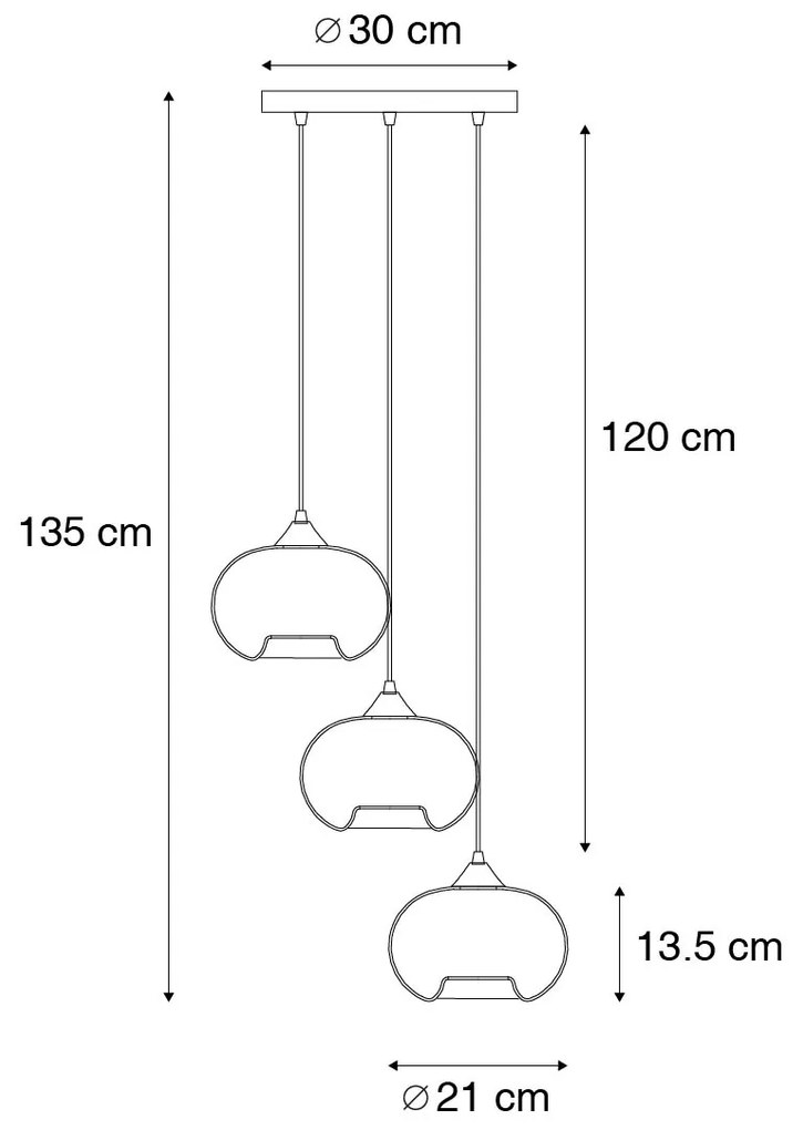Lampada a sospensione intelligente nera con vetro fumé incl. 3 Wifi P45 - Busa