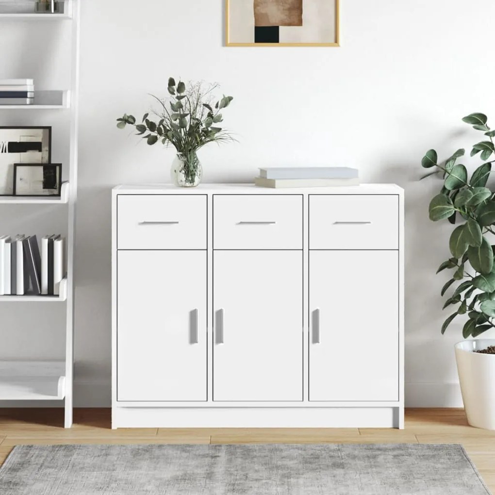 Credenza Bianca 91x28x75 Cm İn Legno Multistrato /