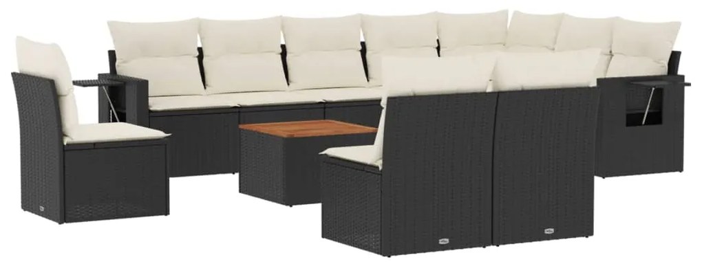 Set Divani da Giardino 11 pz con Cuscini in Polyrattan Nero