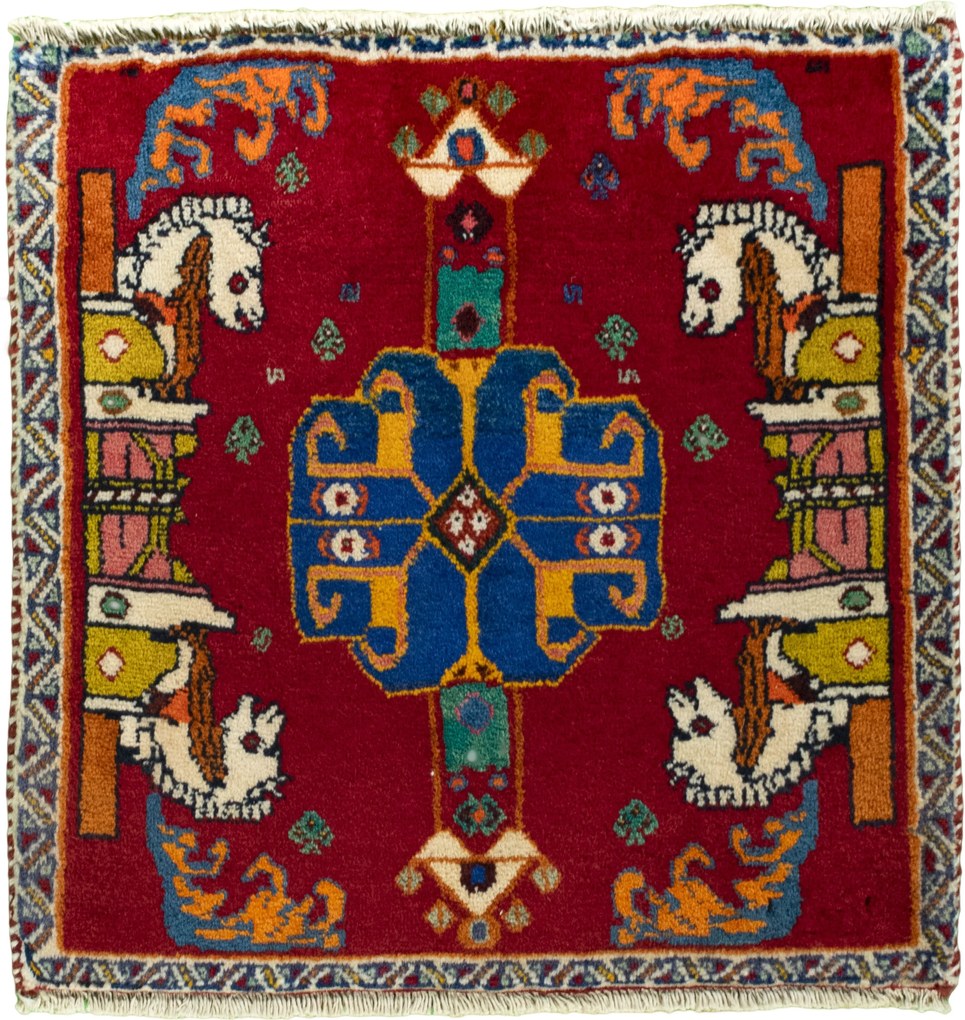 Shiraz Tappeto 60 x 60 Rosso (Iran) Annodato A Mano