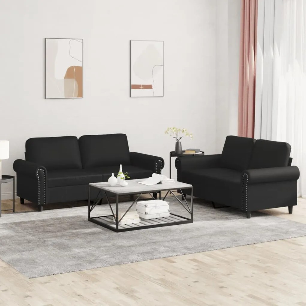 Set Di Divani 2 Pz Con Cuscini Nero İn Similpelle /