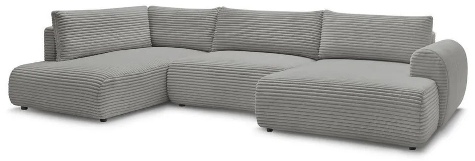 Divano angolare in grigio scuro allungabile (con penisola a destra/a forma di "U") con rivestimento in velluto a coste Lucien – Bobochic Paris