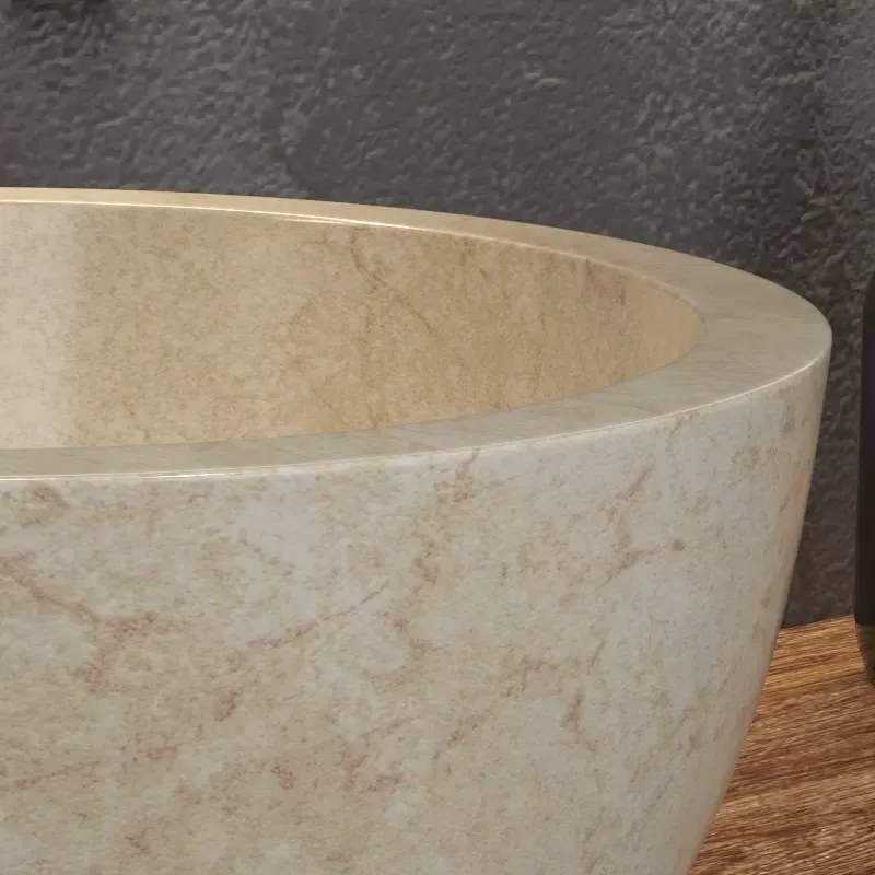 Lavabo bagno design a ciotola in marmo colore crema 40cm | Litos-LC40 - KAMALU