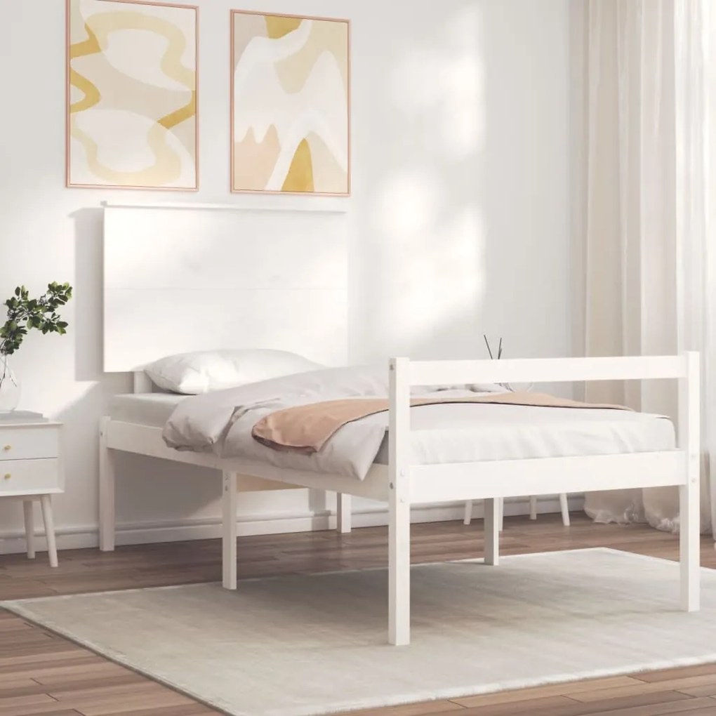 Letto per Anziani con Testiera Bianco 90x200 cm Legno Massello