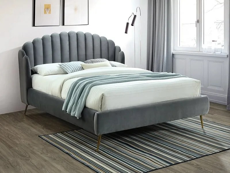 Letto Calabria imbottito in velluto grigio - 160 x 200 cm