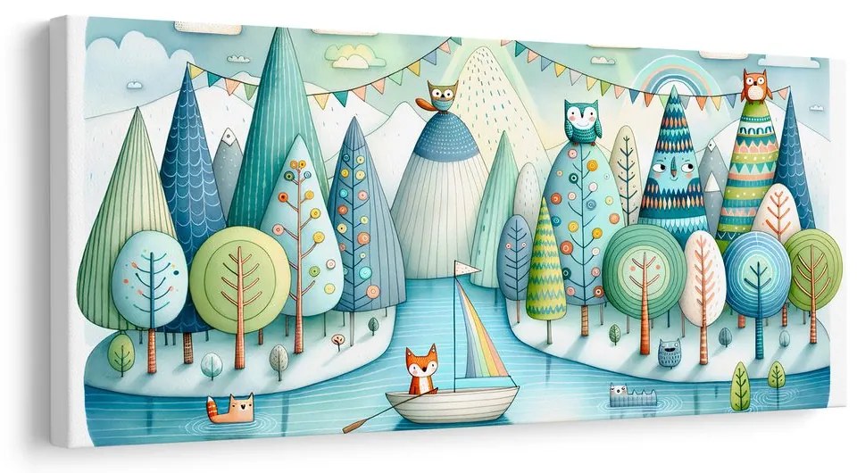 Quadro su tela – Foresta da favola con volpe e gufi