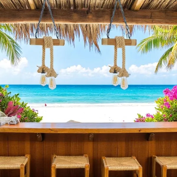 Lampadario a sospensione con catena KOS 2xE27/60W/230V faggio