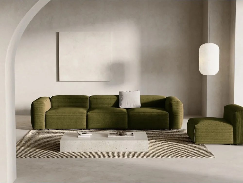 Divano verde con rivestimento in velluto a coste 364 cm Bergamo – Cosmopolitan Design