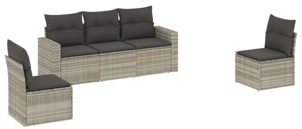 Set divano da giardino 5pz con cuscini grigio chiaro polyrattan