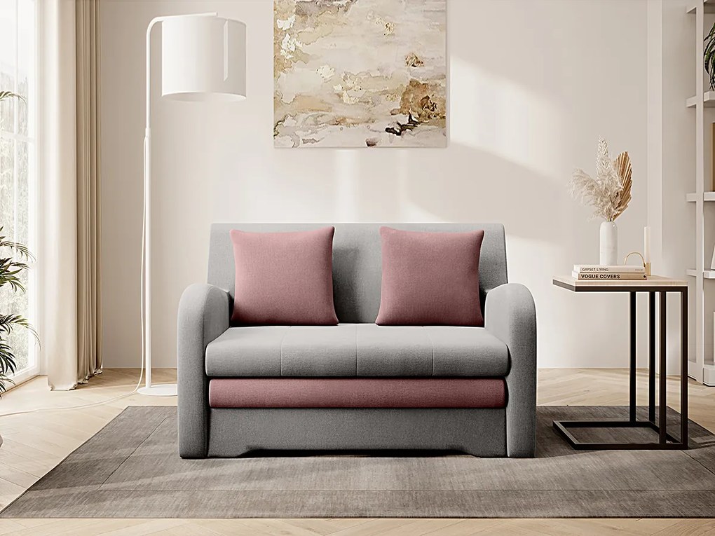 Divano letto 2 posti Sri Lanka - Tessuto grigio chiaro + rosa