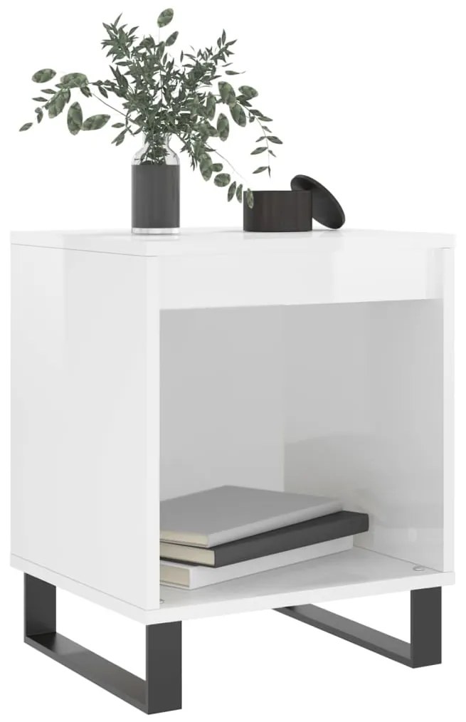 Comodini 2pz Bianco Lucido 40x35x50 cm in Legno Multistrato