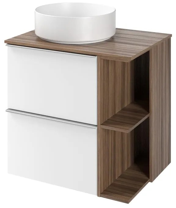 Mobile bagno sospeso con lavabo e organizer per cosmetici, top incluso L 60 x H 55 x P 45 cm bianco e noce in truciolare 2 cassetti per vasca centrale Modern