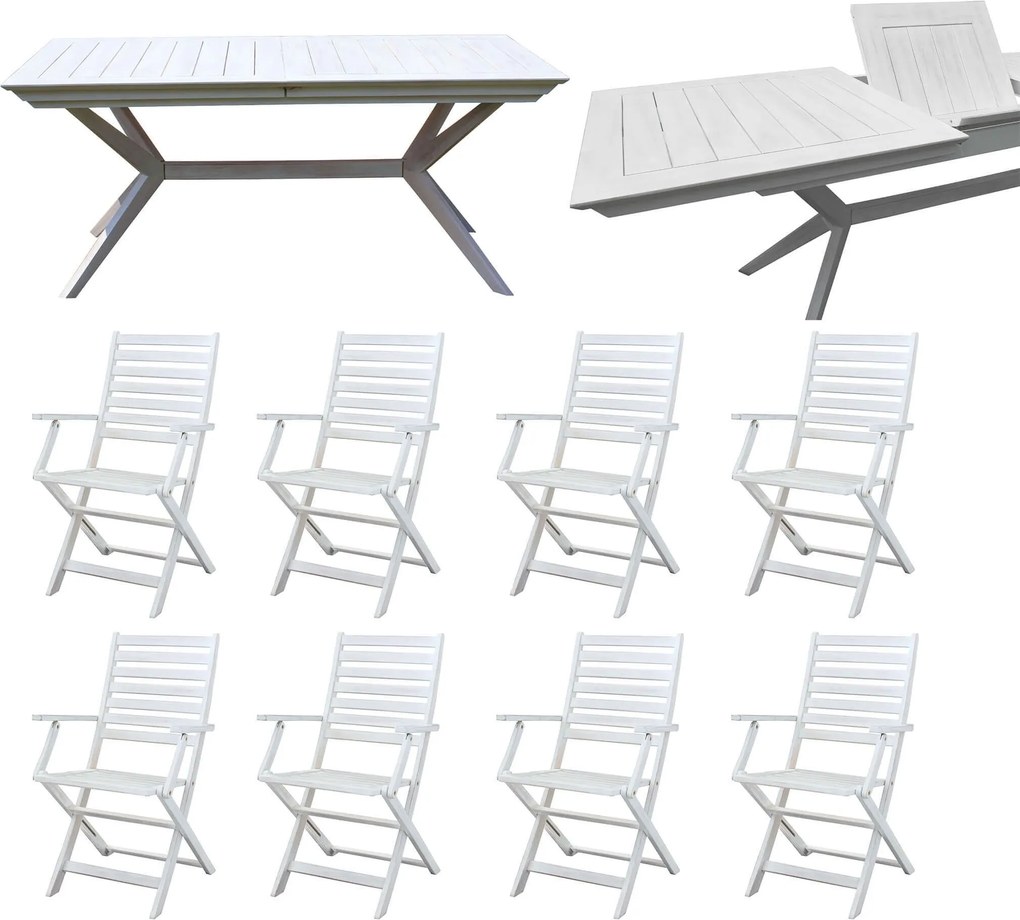 CAESAR - set tavolo in legno massiccio di acacia con 8 poltrone Sortis