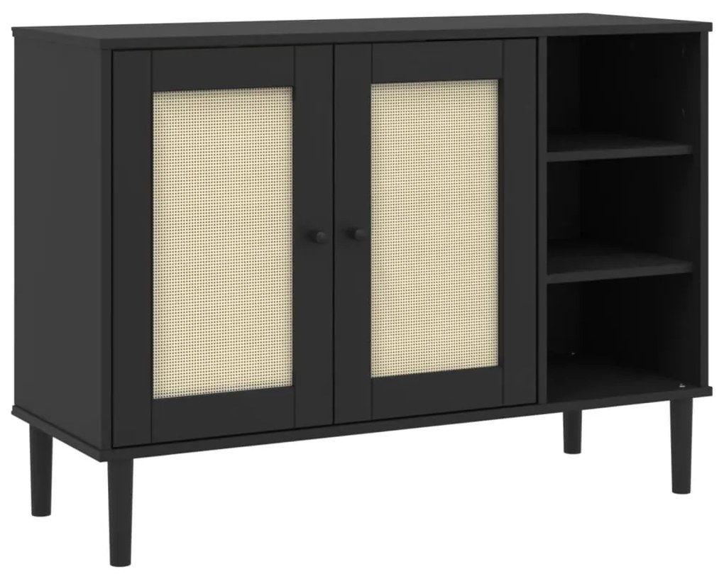 Credenza SENJA Aspetto Rattan Nero 112x40x80 cm Massello Pino