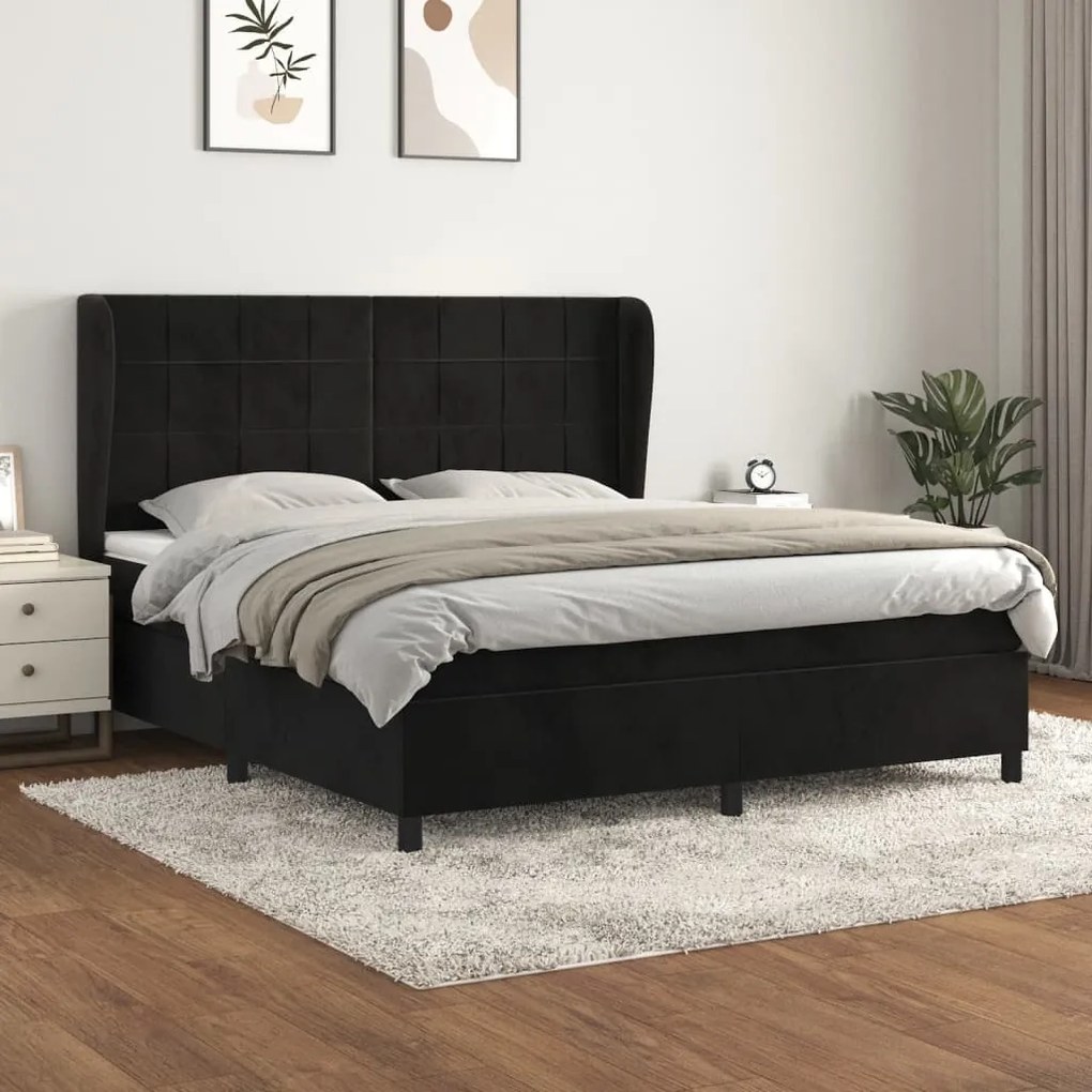 Giroletto A Molle Con Materasso Nero 160x200 Cm İn Velluto /