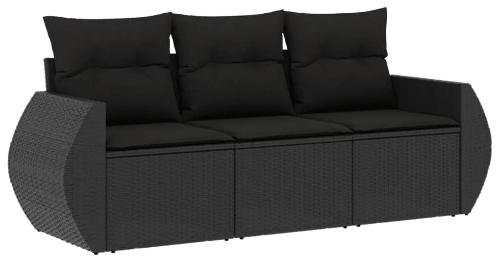 Set Divani da Giardino 3 pz con Cuscini in Polyrattan Nero