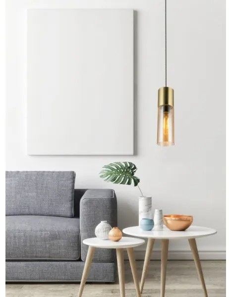 GLOBO 21000HM - Lampadario a sospensione con filo ANNIKA 1xE27/25W/230V diametro 10,5 cm ottone