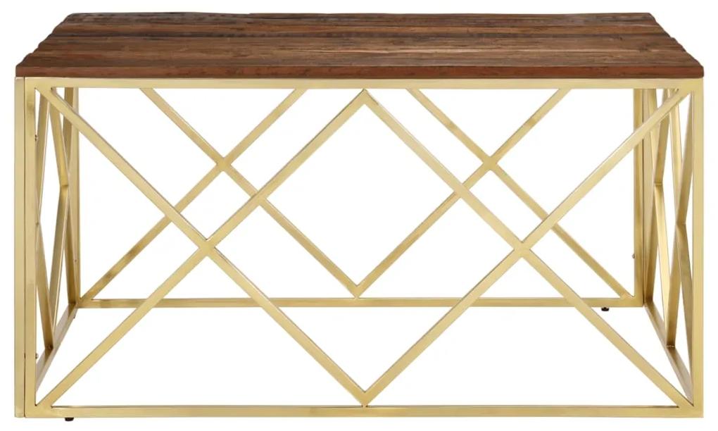 Tavolino salotto dorato acciaio inossidabile e legno massello